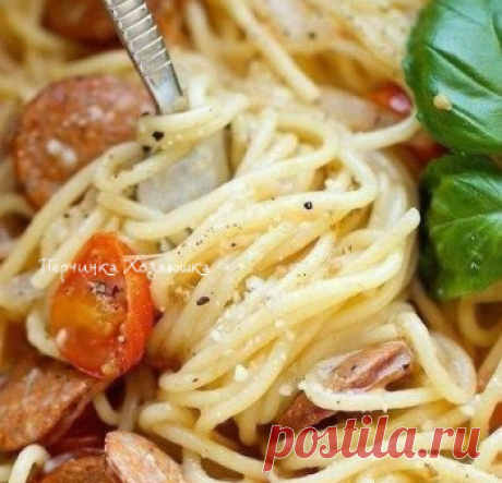 Спагетти с копчеными колбасками по-новому - Перчинка хозяюшка