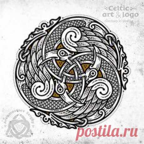 Гравировка. Эскиз. Кельтский узор. Птицы.