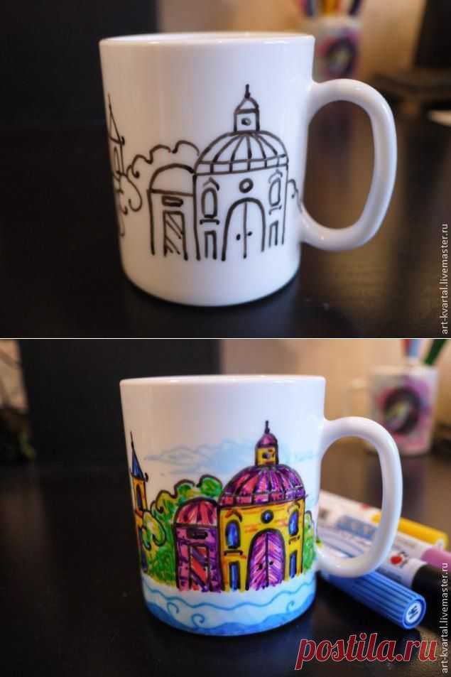 Фломастеры по керамике. Роспись чашки - Ярмарка Мастеров - ручная работа, handmade