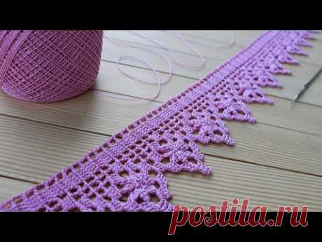 КАЙМА крючком МАСТЕР-КЛАСС вязание ленточного кружева СХЕМА Crochet Ribbon Lace Border Tutorial
