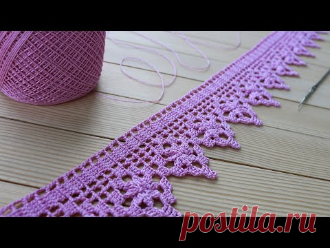 КАЙМА крючком МАСТЕР-КЛАСС вязание ленточного кружева СХЕМА Crochet Ribbon Lace Border Tutorial