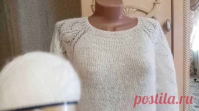 Джемпер спицами регланом сверху/Подробный расчёт петель/ #вязаниеспицами#джемперспицами Всем привет! Сегодня представляю вам свою новую работу! Джемпер с ажурными рукавами регланом сверху