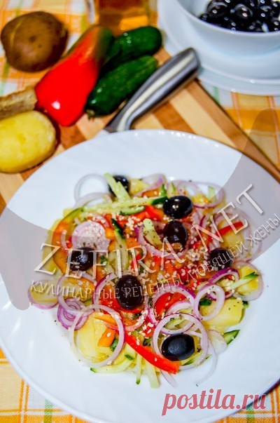 Картофельный салат со свежими овощами — постный рецепт — Кулинарные рецепты любящей жены