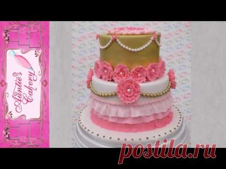 Pink & Gold Floral Birthday Cake