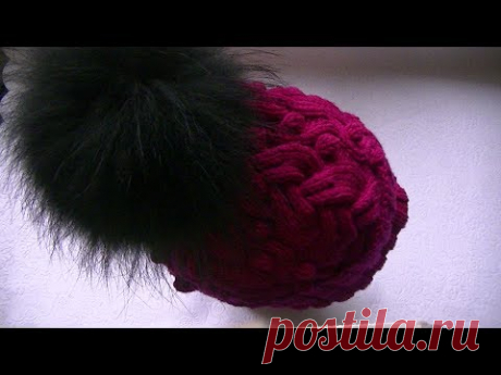 Вяжем шапку с узором сложная  коса.