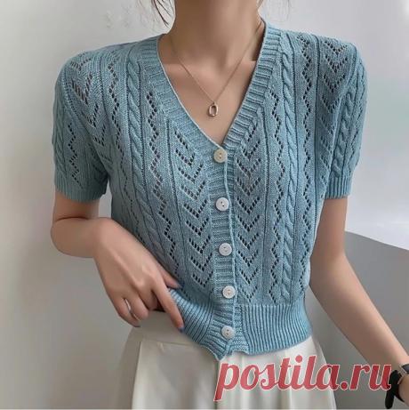 #вязаный_жакет@modnoe.vyazanie
Жакет на пуговицах. Схема.