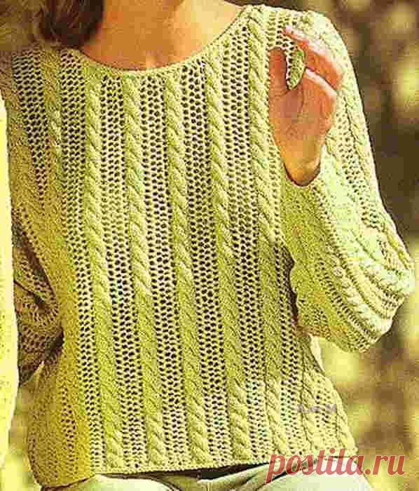 Косы с сеткой спицами для летней кофточки | Ажурные Узоры