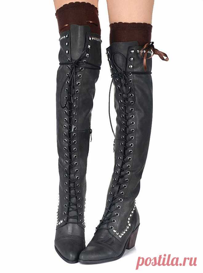 2015 высокое качество квадратный каблук Botas полное зерно кожа Botas Mujer черное кружево до кросс ремень женщины сексуальные заклепки обувь женщина купить в магазине Your Happy Life на AliExpress