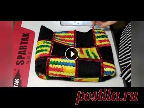 пэчворк сумка из остатков ткани#tote bag# Сумочка в готовом виде 35:25 . Выполнена в технике пэчворк из остатков пальтовой и джинсовой ткани....