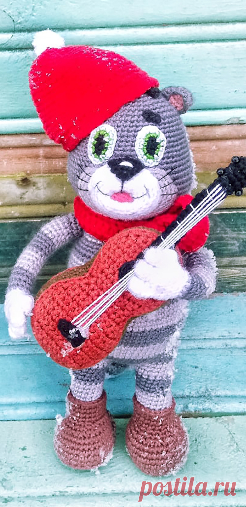 PDF Кот Матроскин крючком. FREE crochet pattern; Аmigurumi doll patterns. Амигуруми схемы и описания на русском. Вязаные игрушки и поделки своими руками #amimore - котик, кот из Простоквашино, кошечка, кошка, котенок.