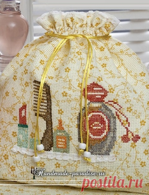 Мешочек для косметики с вышивкой. Схема - Handmade-Paradise