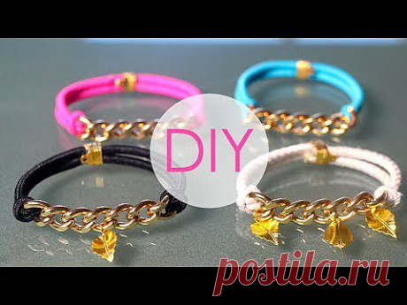 DIY- GOLD BRACELETS USING HAIR ELASTICS! - YouTube