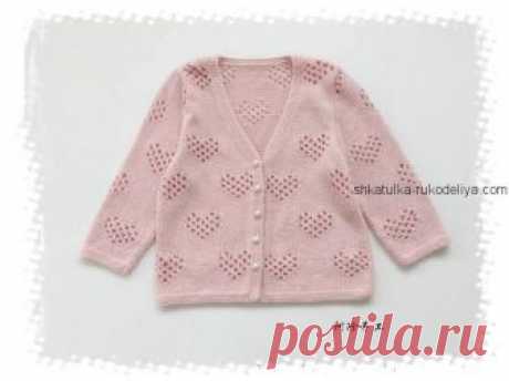 Детский кардиган Детский кардиган спицами. Кардиган узором сердечка для девочки