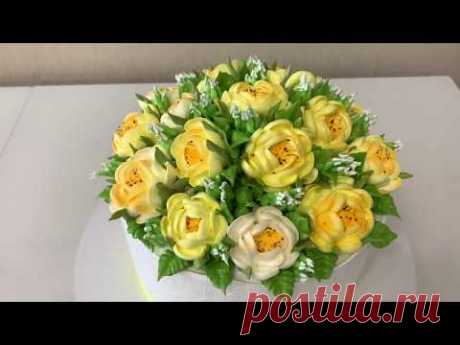 Как красиво украсить торт цветами! Цветы из БЗК! Красивый торт! Cake Decorating Ideas!