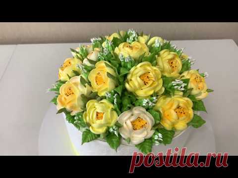 Как красиво украсить торт цветами! Цветы из БЗК! Красивый торт! Cake Decorating Ideas!