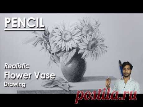 How to Draw A Realistic Flower Vase in Pencil | Sunflower Drawing | step by step | Supriyo