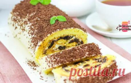 Нежнейший бисквитный рулет с черносливом и взбитыми сливками (Любая начинка!) - TVCook - медиаплатформа МирТесен