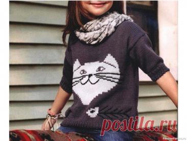 Кот на свитере. Схема | Вязание спицами для детей