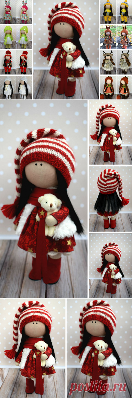 Winter Tilda Doll Red Fabric Doll Handmade Textile Doll Rag