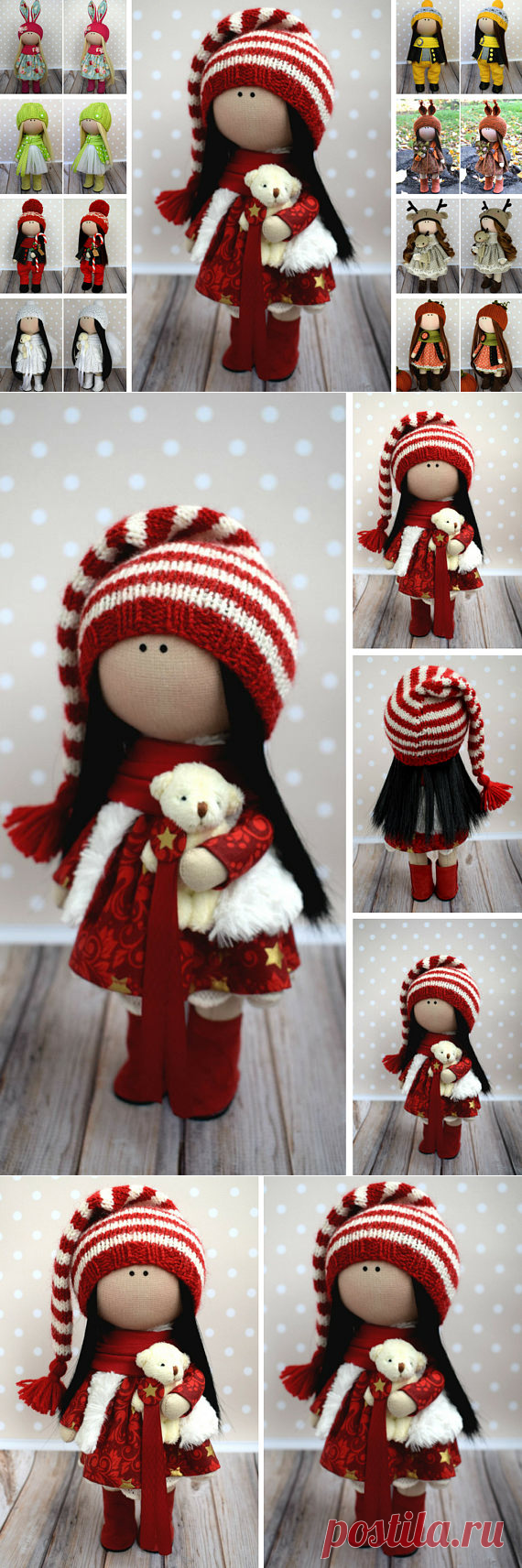 Winter Tilda Doll Red Fabric Doll Handmade Textile Doll Rag