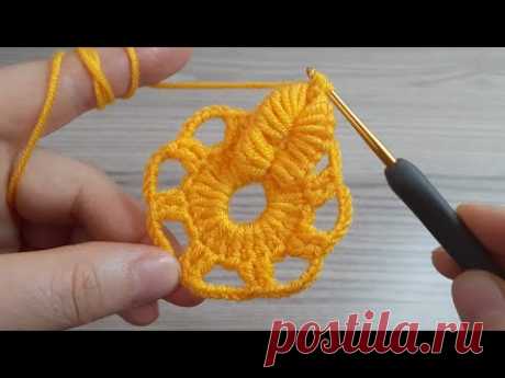 Crochet Flower With 3D String Petals. Fabulous Home Decor  Muhteşem çiçek tığ işi örgü modeli yapımı