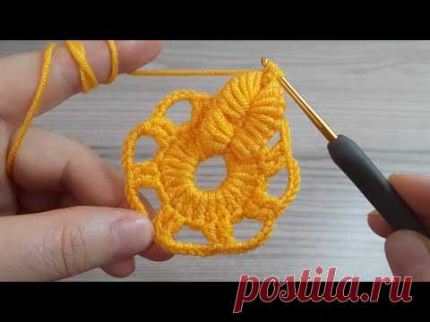 Crochet Flower With 3D String Petals. Fabulous Home Decor  Muhteşem çiçek tığ işi örgü modeli yapımı