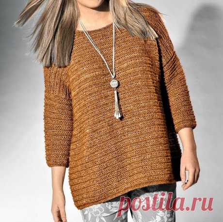 Модный джемпер для дам до 62-го размера (Вязание спицами) Данная модель подойдёт для девушек и женщин с роскошными формами. В ней вы можете чувствовать себя уютно и комфортно в любой ситуации. Объёмный джемпер с укороченными рукавами в три четверти связан…