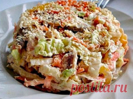 Куриный салат с капустой:Рецепт №1