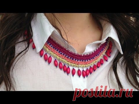 Вязаное ожерелье с цепочкой - YouTube