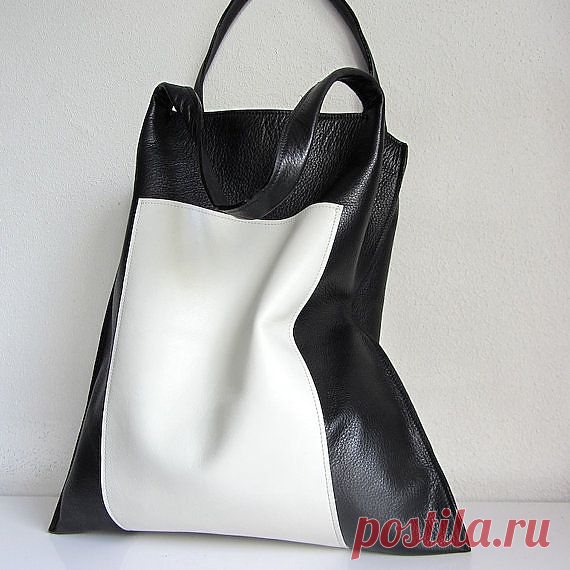 Leather Tote bag / medium shopper Rinarts in black and by rinarts