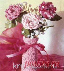 Вязаные цветы в вазе | Вязание крючком, схемы вязания, бесплатное вязание крючком