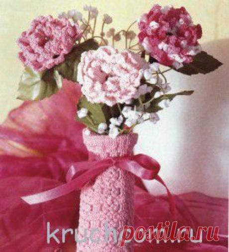 Вязаные цветы в вазе | Вязание крючком, схемы вязания, бесплатное вязание крючком