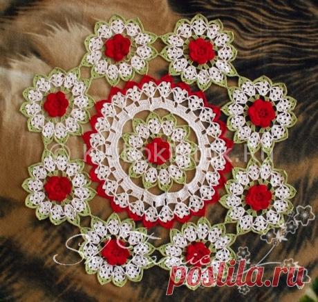 Салфетка «Розочки» | Вязание крючком | Вязание спицами и крючком. Схемы вязания.