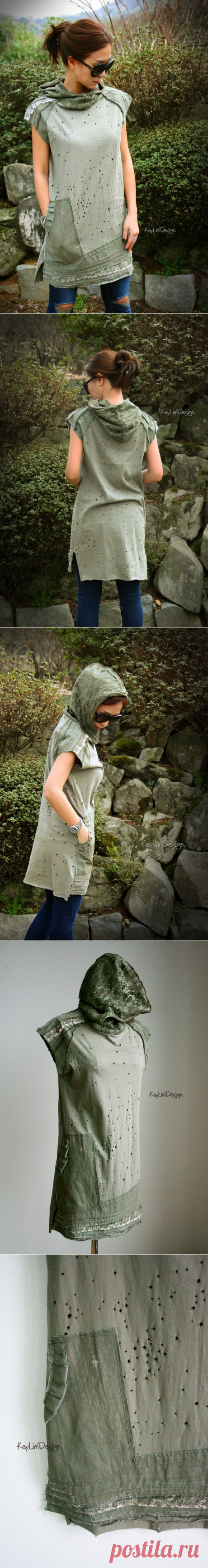 Loose fitted hooded tunic / hooded dress / long hoodie/ by KayLim