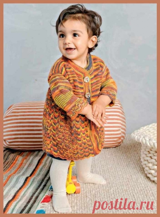 Жакет из серо-оранжевой пряжи / Вязание для детей
