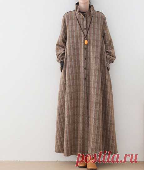 Women Loose Fitting long coat Autumn Plaid coat Longsleeve | Etsy 【Fabric】 50% wool, 50% polyester no Lining 【Color】 khaki 【Size】 Shoulder width 45cm/ 17 Sleeve length 62cm/ 24 Arm circumference 41cm/ 16 Bust 114cm/ 45 Waist 142cm/ 55 Length 125cm/ 48  Washing & Care instructions: -Hand wash or gently machine washable do not tumble dry -Gentle wash cycle (40°C)