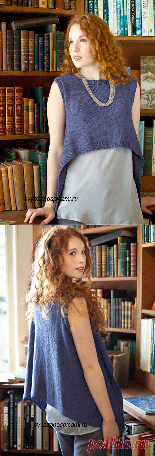 Женский топ с асимметричным низом вязаный спицами