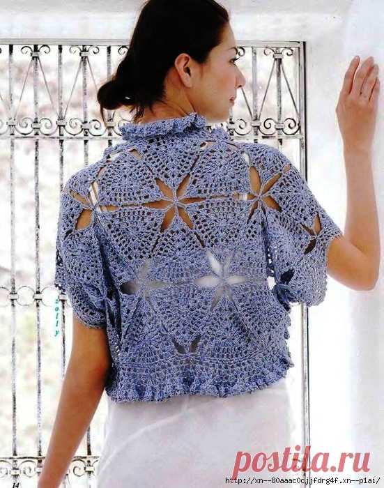 Синее болеро из треугольных мотивов - САМОБРАНОЧКА рукодельницам, мастерицам