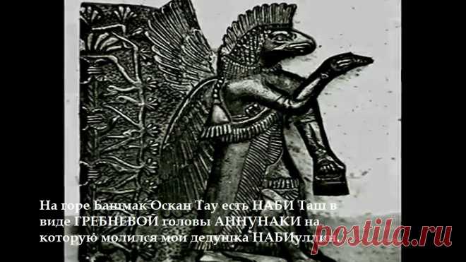 Аннунаки. На горе Башмак Оскан Тау (буквально: Гора, с которого поднялся летательный аппарат Башмак) мой дед Нәби-уллин всегда молился на Нәби-Таш представляющего форму гребневой головы Аннунаки.