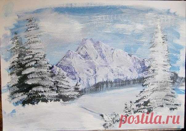 Зимний пейзаж гуашью