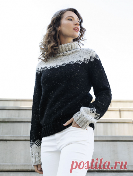 Свитер с жаккардовыми ромбами — схема вязания спицами с описанием на BurdaStyle.ru
