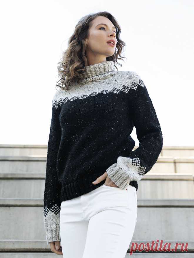 Свитер с жаккардовыми ромбами — схема вязания спицами с описанием на BurdaStyle.ru