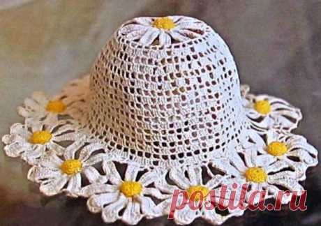 Летняя шляпка с ромашками! Вяжем крючком: схема и описание...