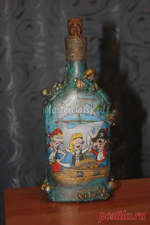 Декупаж бутылки с ромом. Пираты. Мастер класс с пошаговым фото