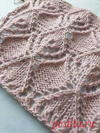 Красивые ажурные ромбы спицами, схема узора + видео