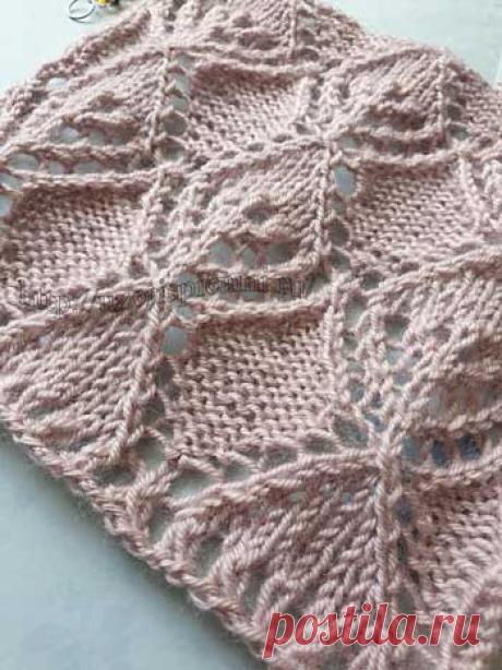 Красивые ажурные ромбы спицами, схема узора + видео