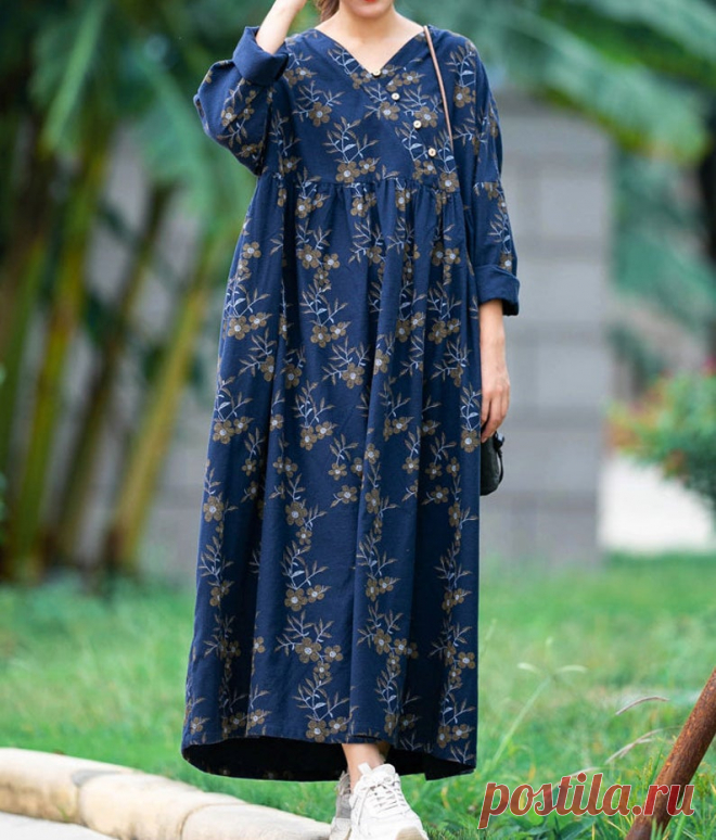 Blue Plus size Dress women Autumn long dress Women cotton | Etsy