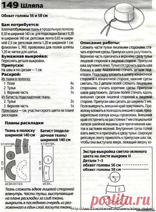 Выкройка шляпы / Простые выкройки / ВТОРАЯ УЛИЦА