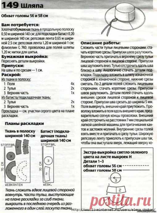 Выкройка шляпы / Простые выкройки / ВТОРАЯ УЛИЦА