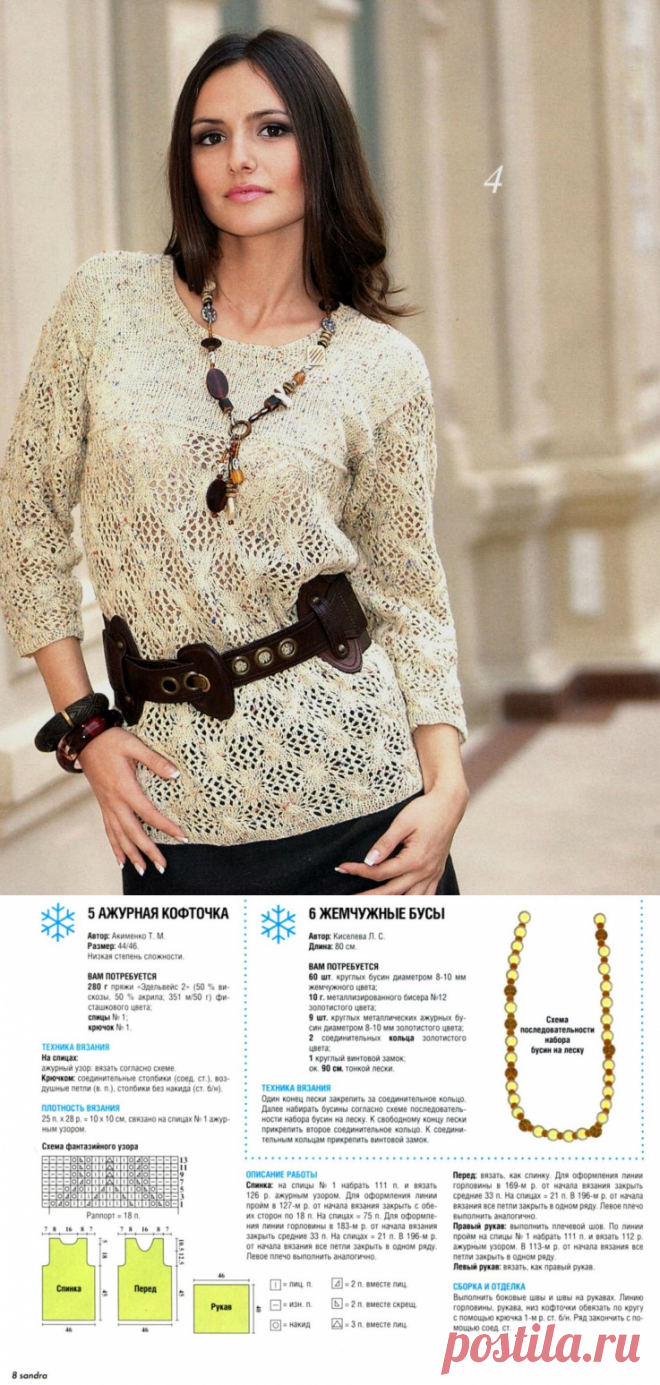 Летняя женская кофточка спицами. Женская ажурная кофточка схема и описание | Домоводство для всей семьи.